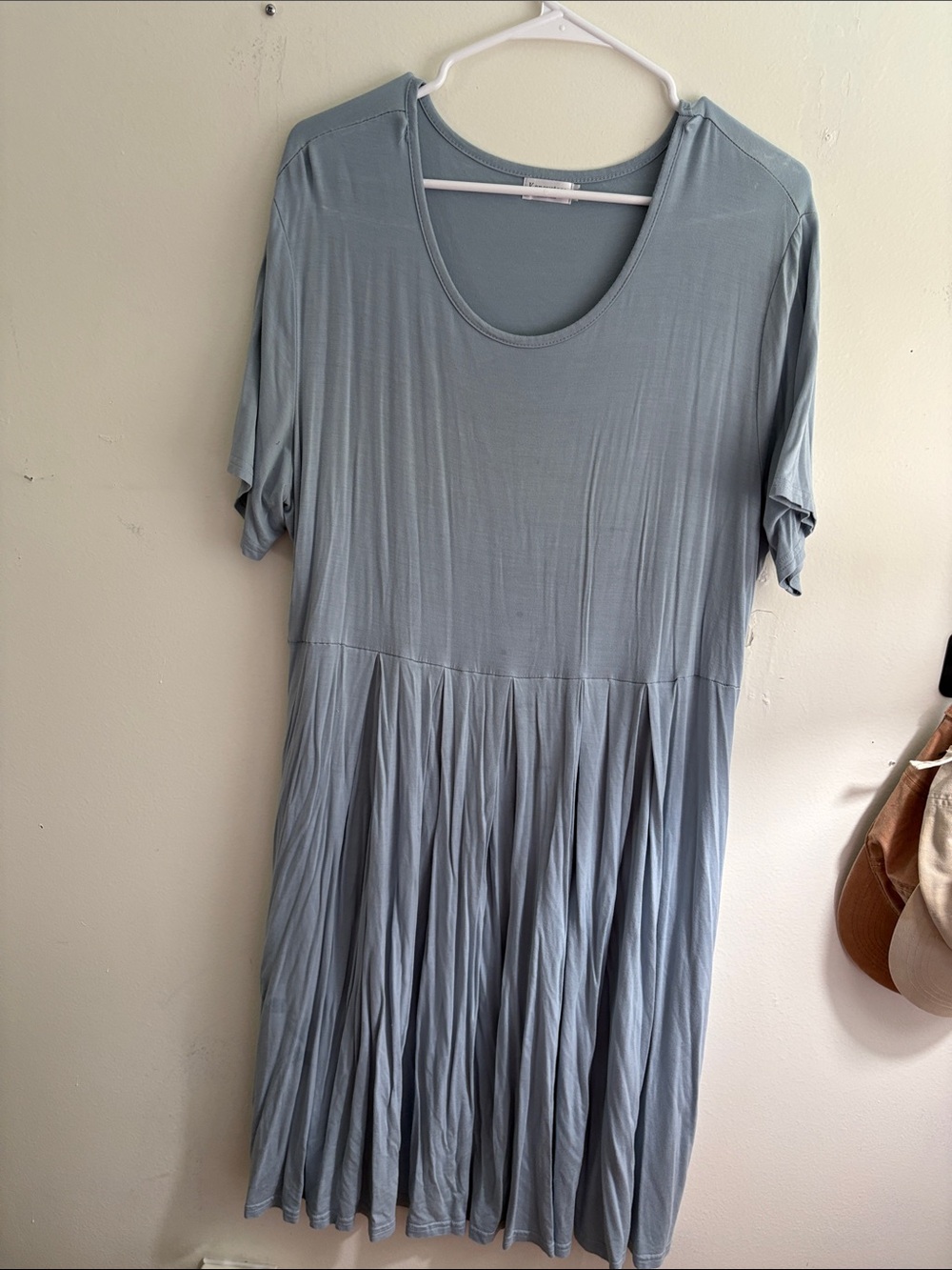 Pleated Light Blue Short-Sleeve Midi Dress